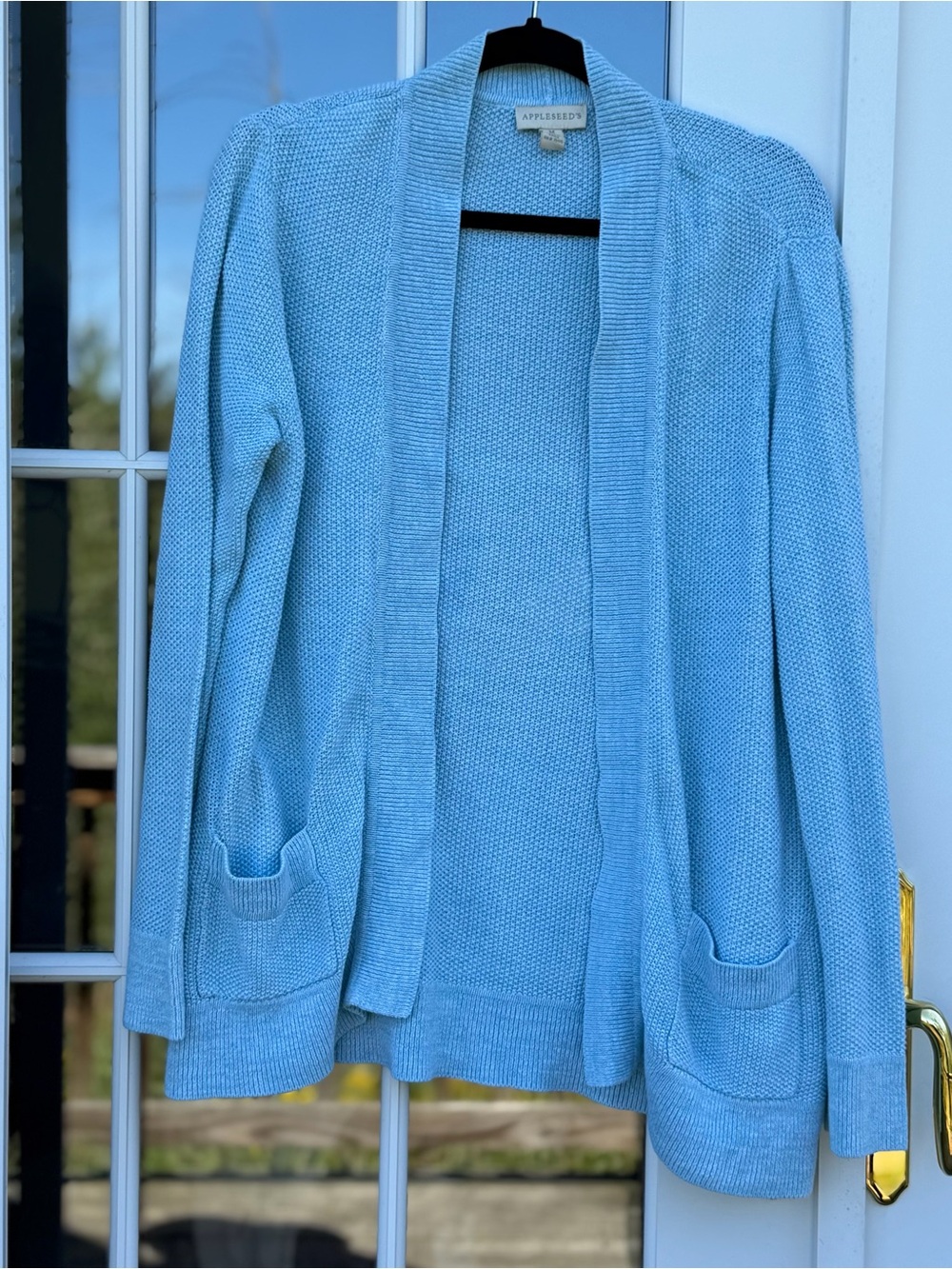 Appleseed's Light Blue Open-Front Knit Cardigan with Pockets Linen Cotton Blend